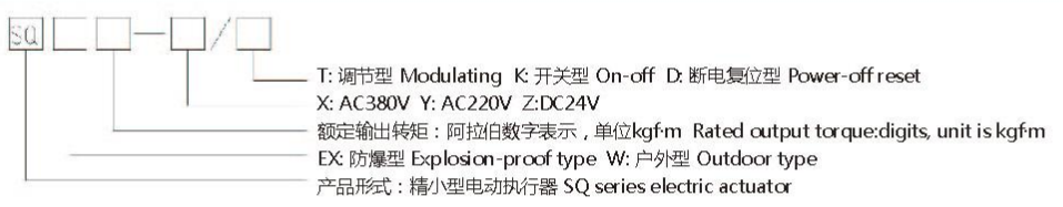 SQ精小型電動(dòng)執(zhí)行器型號(hào)表示方式