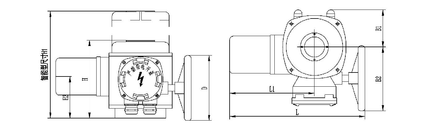 Q型角行程電動執(zhí)行器外形尺寸圖